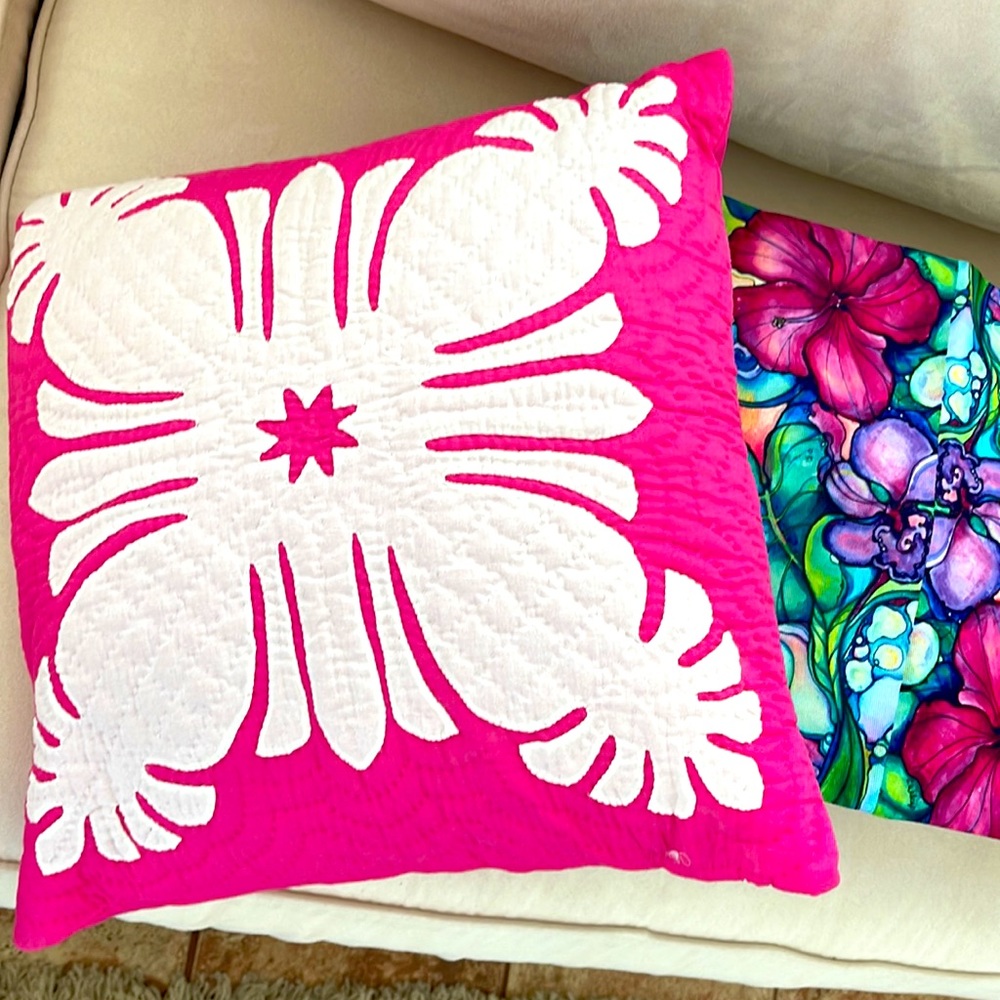 Hot Pink Fuchsia Pineapple Hawaiian Quilt  Pillow Cover